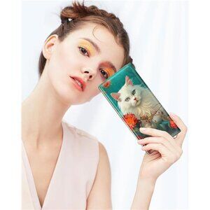 Women's Wallet, RFID Slim Wallets for women's Blue Elegant Cat Desing